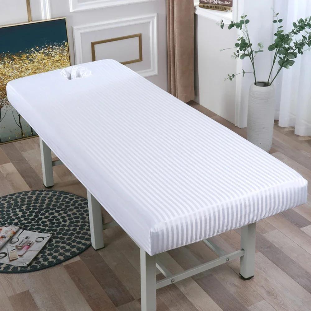 

1pc Striped Elastic Satin Stripe Massage Fitted Bed Sheet Full Cover,Exquisite Bed Hole Design,Suitable for Salon &Therapist Use 1pc-180x60cm белый