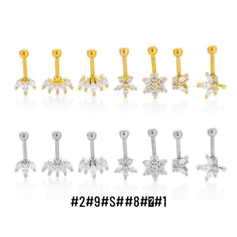

Stainless Steel & Copper Zircon Ear Cartilage Studs - Trendy Flower Crown Piercings Size 3 срібний