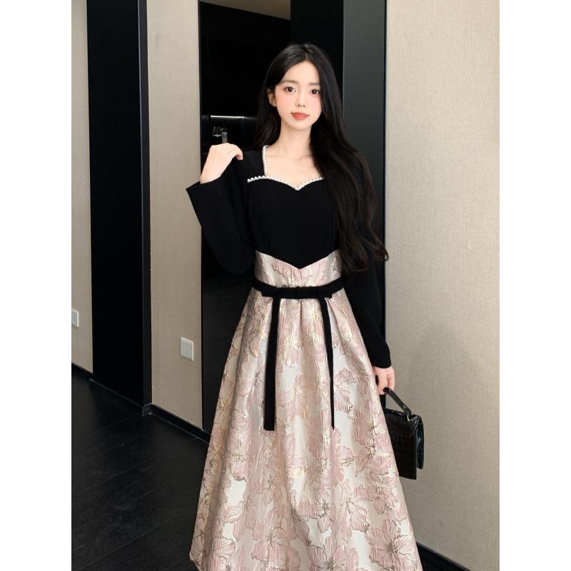 2025 French Beaded Jacquard Dress: Autumn/Winter Luxury Formal Wear