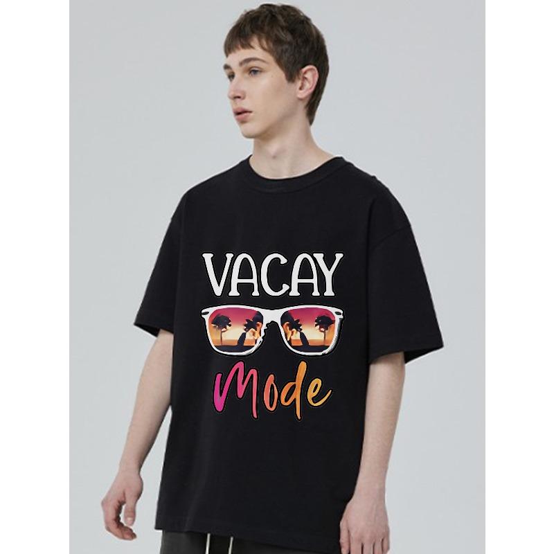 Crewneck T-Shirt Black Vacay Mode Sunglasses Palm Tree Sunset Print Summer Vacation Casual Wear