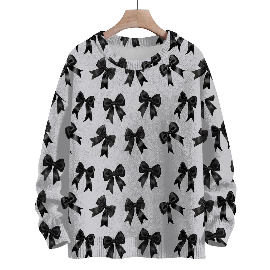Women's Casual Long Sleeve Bow Woolen Sweatshirt Fall  Vacation Long Sleeve Pullover
