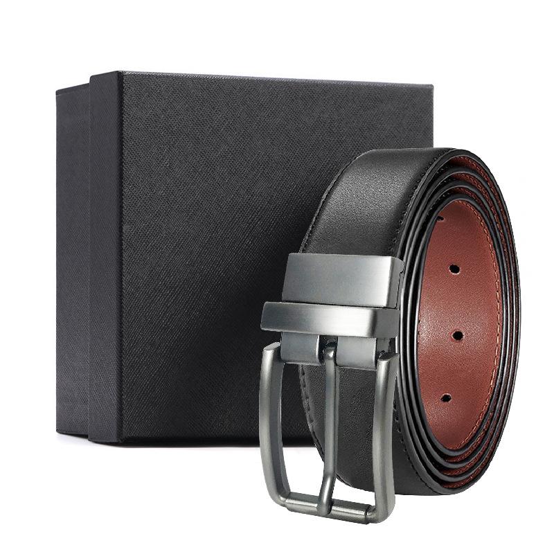 eather in uckle Belt en's Belt ift Box owhide Men's Business Casual Jeans ouble-ided Simple Belt