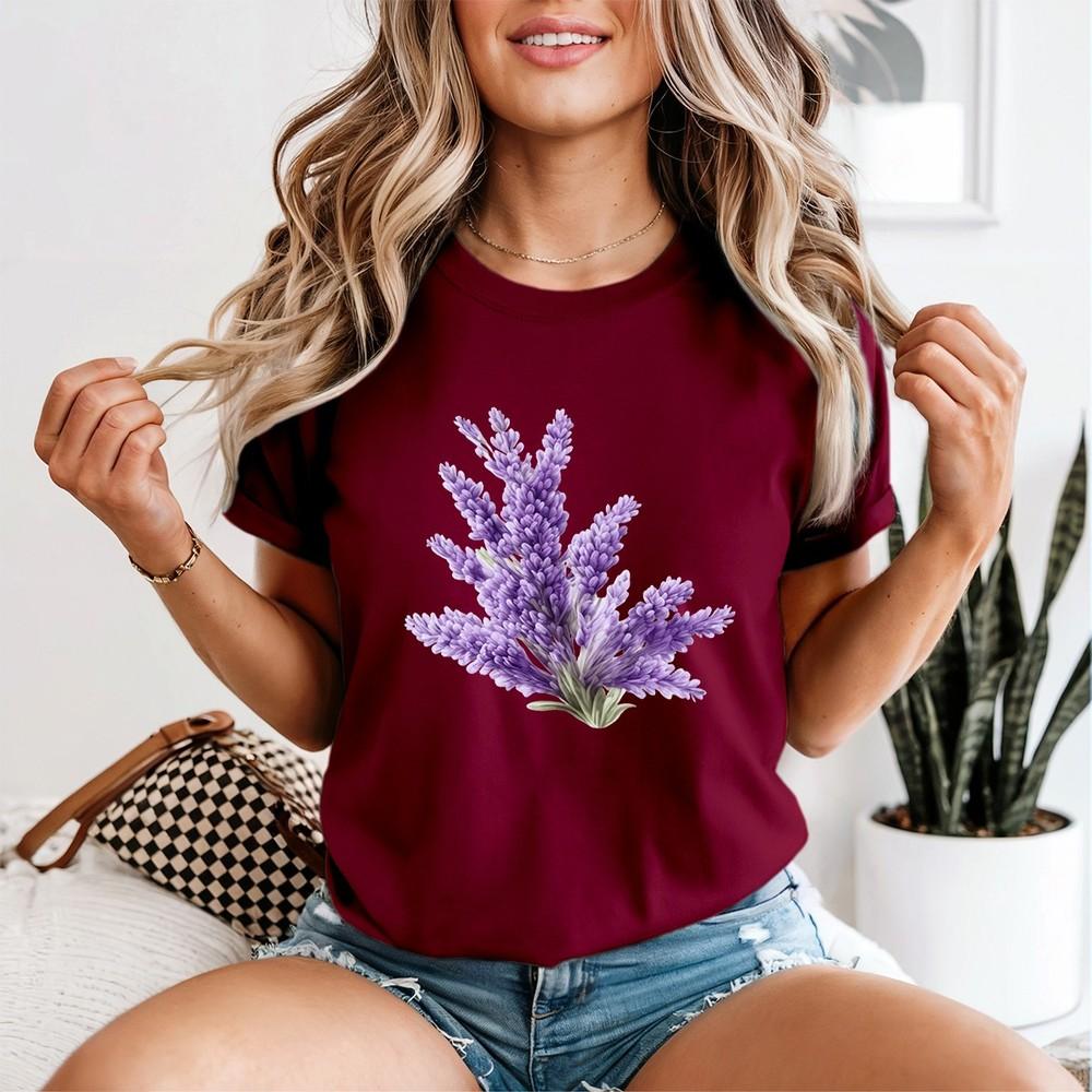 Lavender Floral Unisexs T Shirt Plants Watercolor Tee Garden Bloom Graphic Top