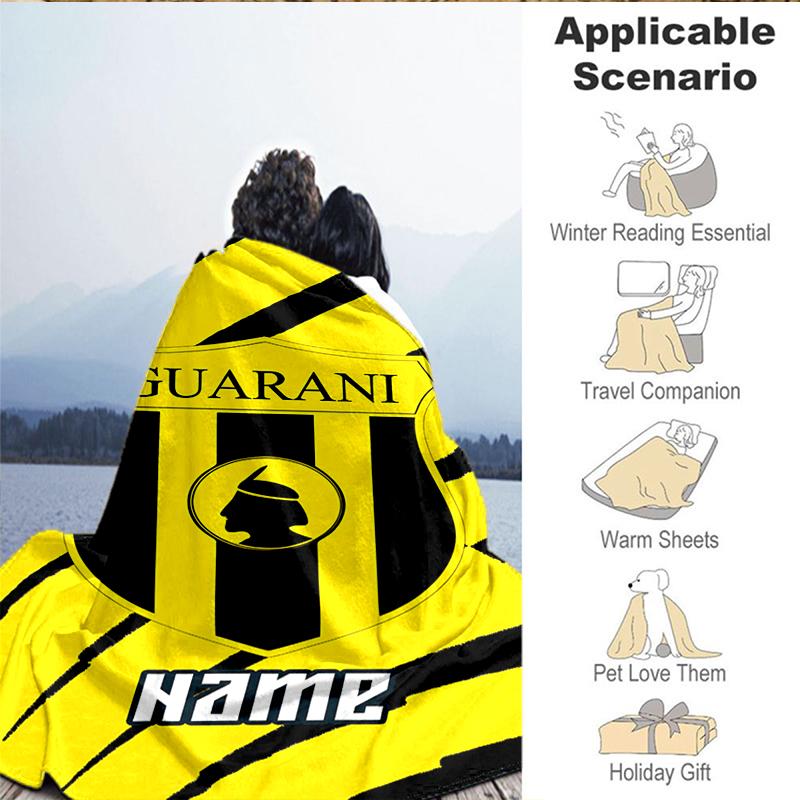 Custom Name Guarani Football Crest Blanket Lightweight Ideal Bedding Blanket Perfect for Travel, Camping, Living Rooms, Sofas, Christmas gift