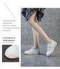 Women's White Platform Sneakers - 5cm Height Boost, Autumn Casual, Velcro, Thick Sole, Genuine Leather.