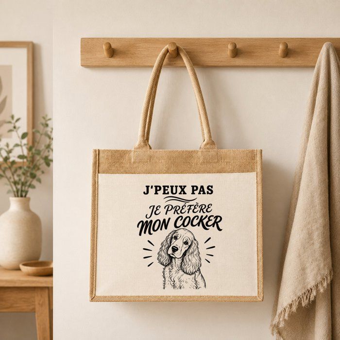 Sac Cabas - PLANETEE - J'peux pas minimaliste - Toile jute et coton - 21 L (43×33×21 cm) - Anses épaule