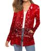 Women's Fashion Christmas Print Long-Sleeved Pocketed Slim-Fit Cardigan Coat