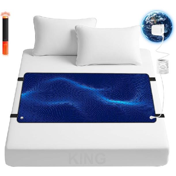 Grounding Mat for Bed,Energy Mat Grounding Pad for Sleeping, Relieve Stress,Improves Sleep,Anti-Static Mat,Anti-Slip Ground Mattress with 15 Feet King