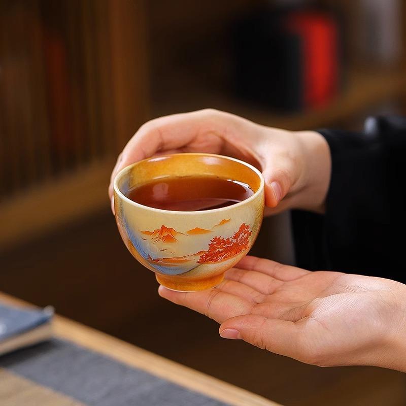 Retro Wood Fired Teacups Creative Handmade Ceramic Mug Chinese Kung Fu Gongfu Tasting Master Cup Tea Ceremony Teaware Drinkware