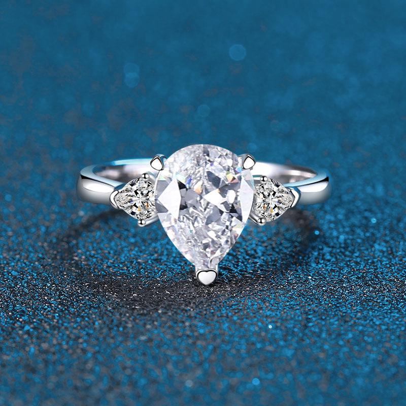 New S925 Sterling Silver Women's Ring, Ice Cut Water Drop Design In Blue, Yellow, Pink, White Colors with Simple Diamond Accents.