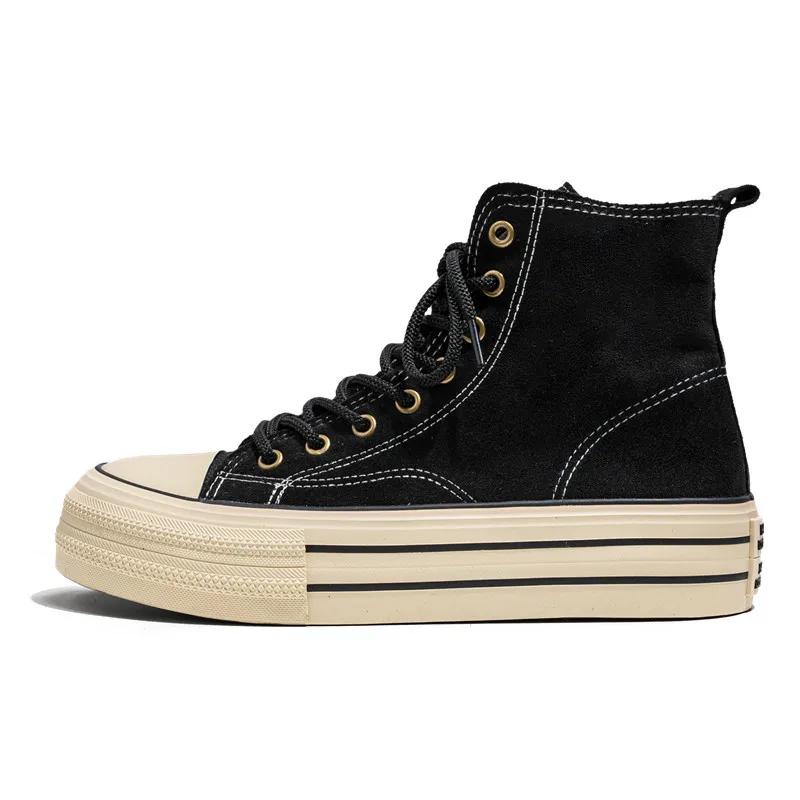 Fashion Korean High Top Sneakers for Men Classic Black White Version Ankle Boots for Women Thick Sole Trend Velvet Canvas Shoes