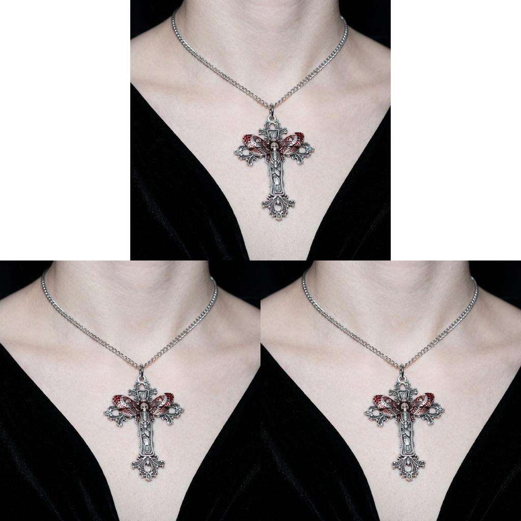 Gotycki Naszyjnik z Krzyżem i Wisiorkiem Ćmy Śmierci Do Gotyckiej Biżuterii i Ubrań na Imprezę