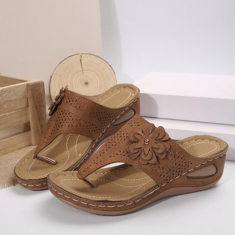

Large size toe casual cool slippers new outer wear thick bottom flower beach flip-flops women 43 коричневый