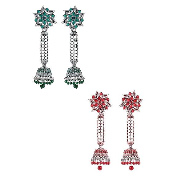 Серьги для женщин и девочек, традиционные серебряные оксидированные серьги Jhumka, комплект немецких серебряных серег, куполообразные серьги-подвески Jhumki, комбинированные