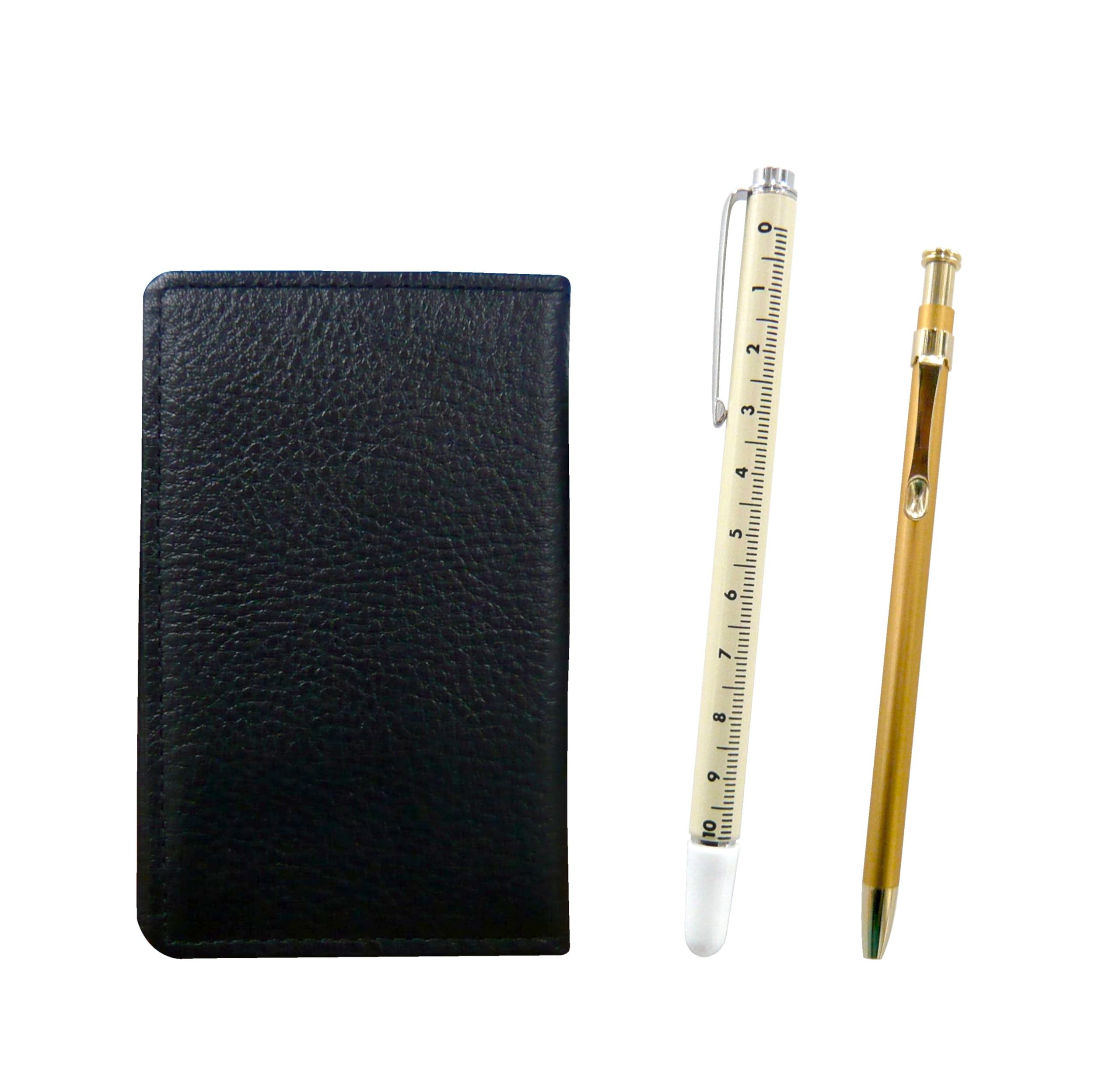 

Grained cowhide black business card holder slide measure indicator stick and slim 60 ballpoint pen gold set [Takizawa] MEIB-708W-SV60KBP