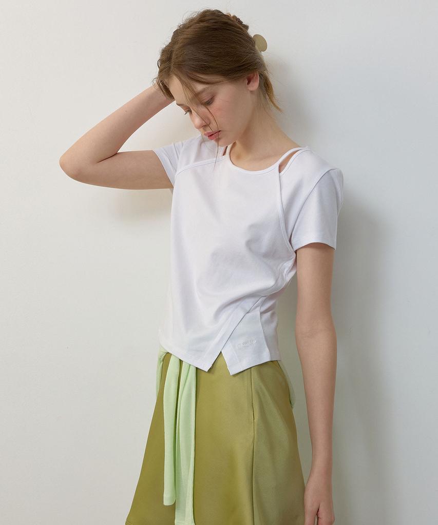 CITYBREEZE Layered Slit Short Sleeve T-Shirt_White
