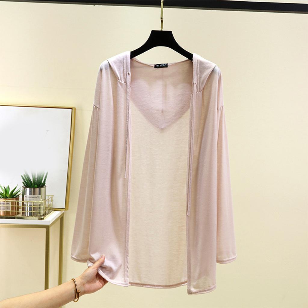 Damen Sommer Kapuzen-Cardigan Langarm Übergroßes Oberteil Schal Dünne Jacke