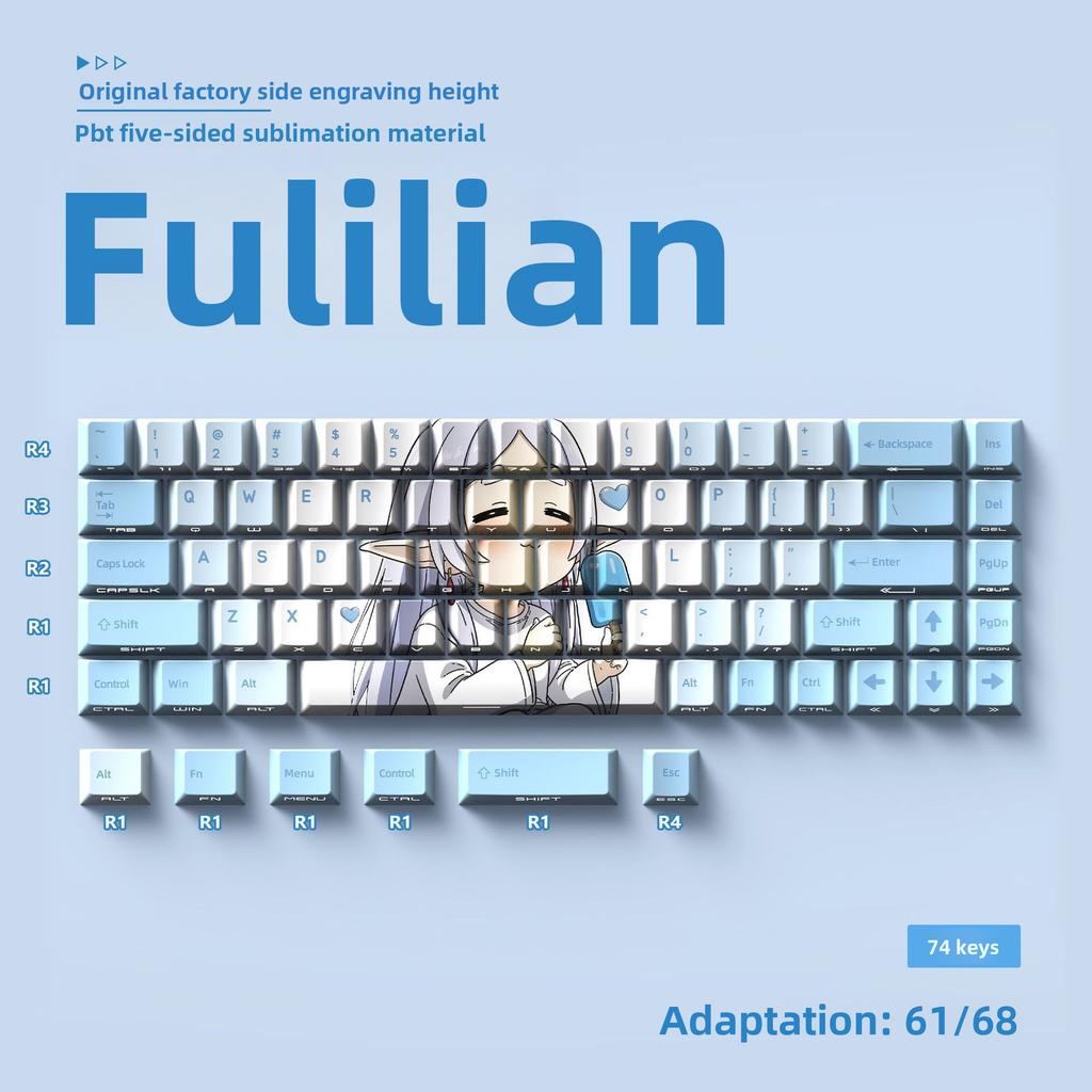 Miyu Cartoon Anime Keycaps - 2D Style, Thickened OEM Profile, Side-Engraved Translucent PBT, Thermal Sublimation, 74 Keys