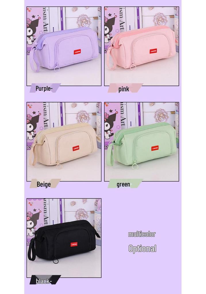 Large Capacity Canvas Double Layer Pencil Case for Middle & High School Students