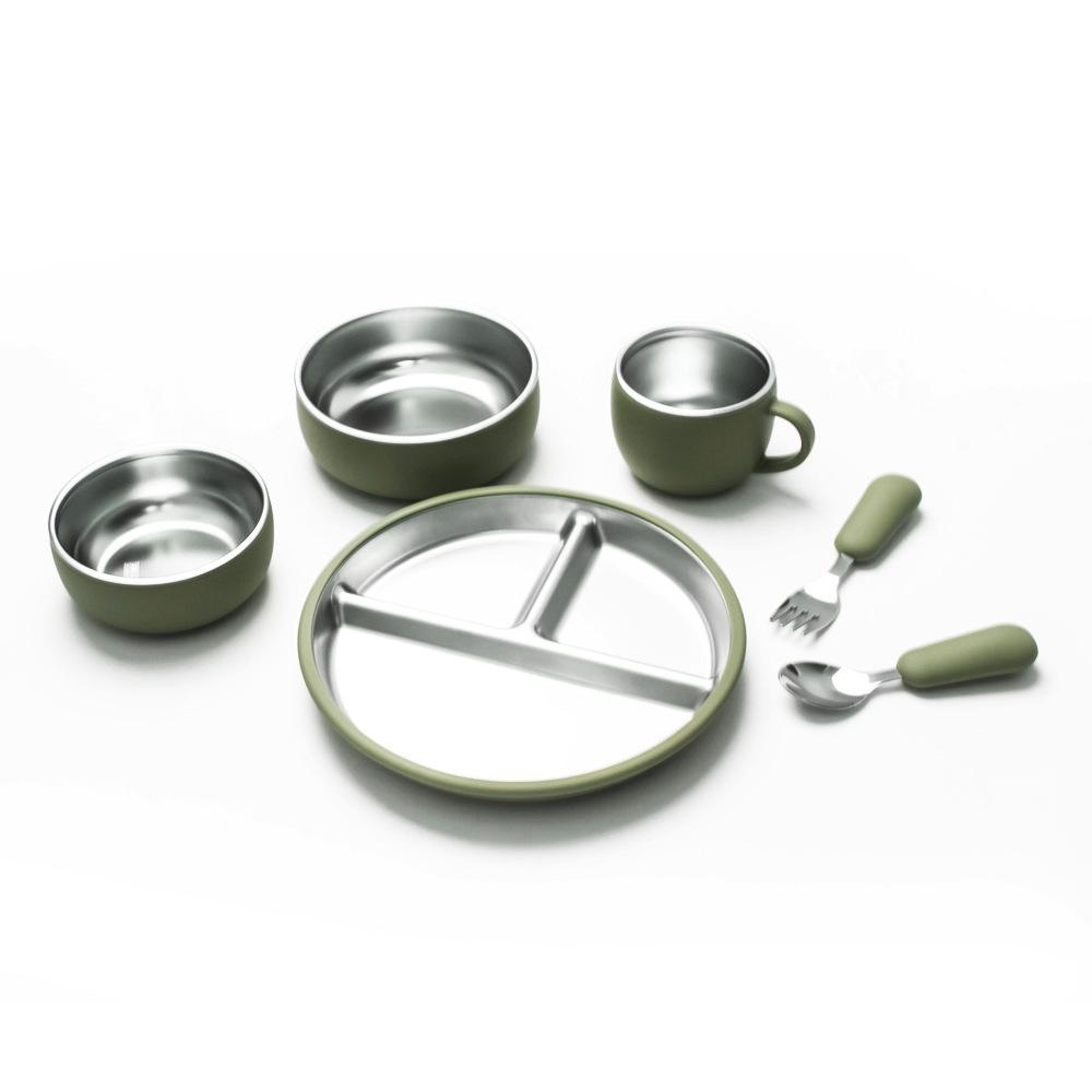 Stainless Steel Kids' Dinner Set with Anti-Slip Silicone Suction & Utensils