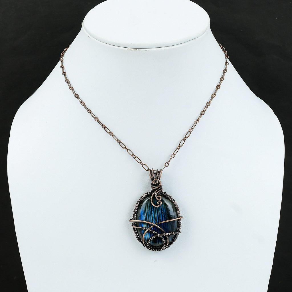 Labradorite Copper Pendant Copper Wire Wrapped Jewelry Real Gemstone Pendant Handmade Labradorite Jewelry Gift For Her Wire Wrapped Pendant