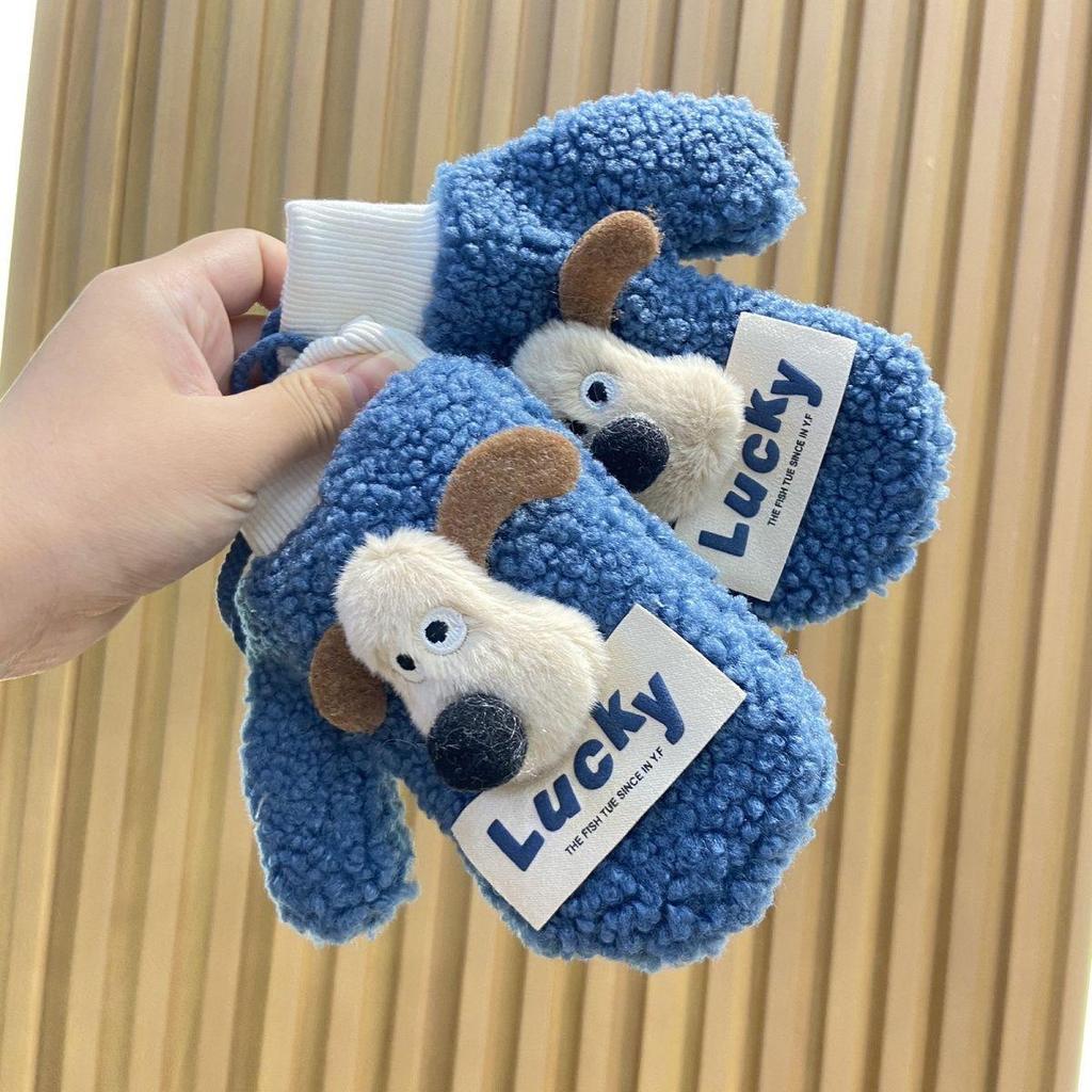 Plush Cute Baby Winter Anti-freeze Hanging Neck Mittens with Velvet Lining - Thickened Warm Children's Gloves