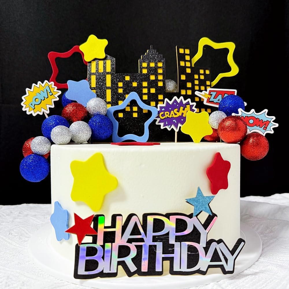 Hero Themed Birthday Party Supplies Superhero Birthday Decorations, Boys' Birthday Cake Decorations Celebrate Hero Theme Party