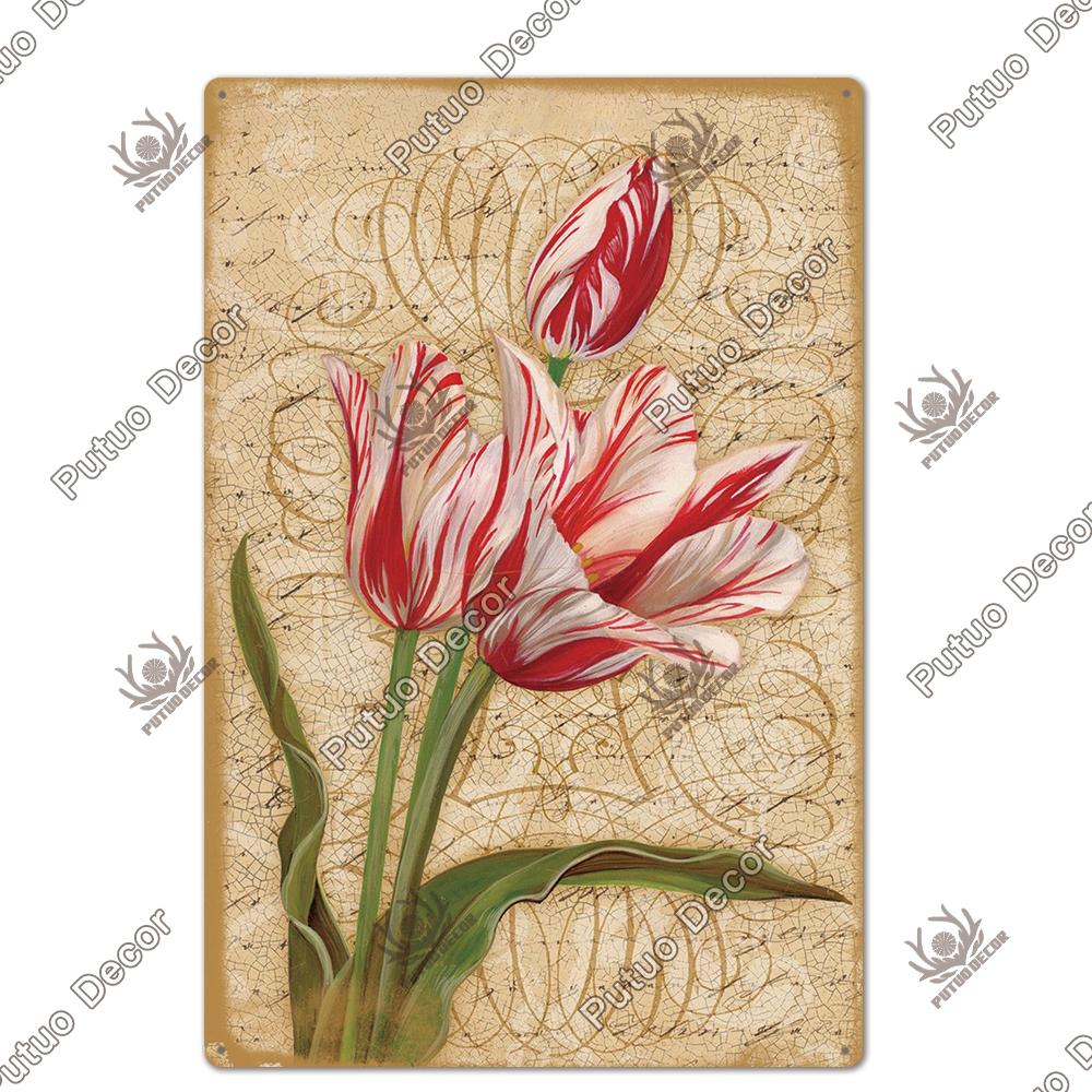 Decor Flower Plaque Metal Vintage Tin Sign Wall Decoration Posters for Home Garden Kitchen Living Room Iron Painting