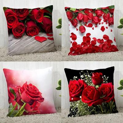 Flower Red Rose Pillowcase  Modern Home Living Room Decoration