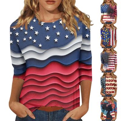 Women's Fashion Casual Seven-Point Sleeve Print Round Neck Top