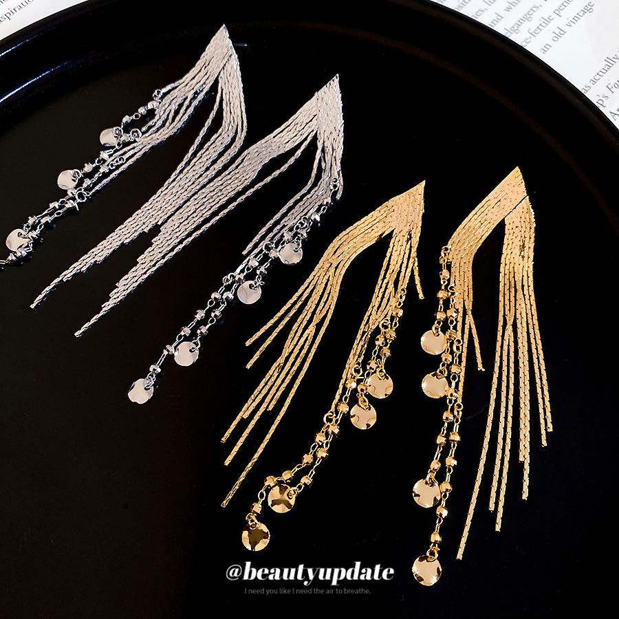 Real Gold Electroplated Silver Needle Metal Fringed Stud Earrings Light Luxury Earrings European and American Exaggerated Earrings Women