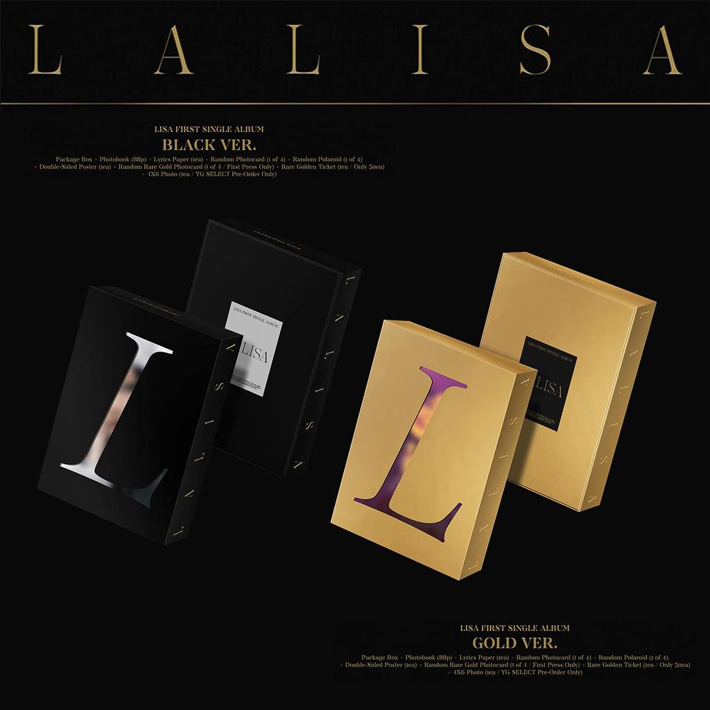 LISA 1º Single Outbox Livro de Fotos Papel com Letras CD Photocard Polaroid Poster 2 Photocards - [LALISA] (OURO Ver.) + + + + + + Dupla Face +