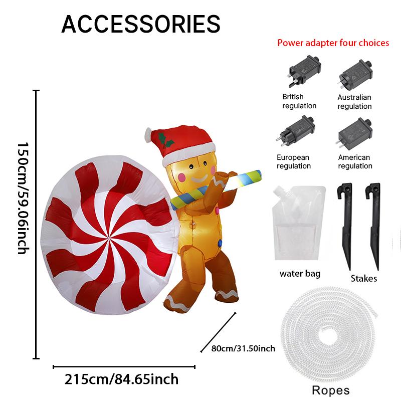 6.5FT  LED Inflatable Yard Decor Gingerbread Man Big Candy Cane Xmas Home Decor Ornaments Supplies Gifts Toy Christmas Holiday