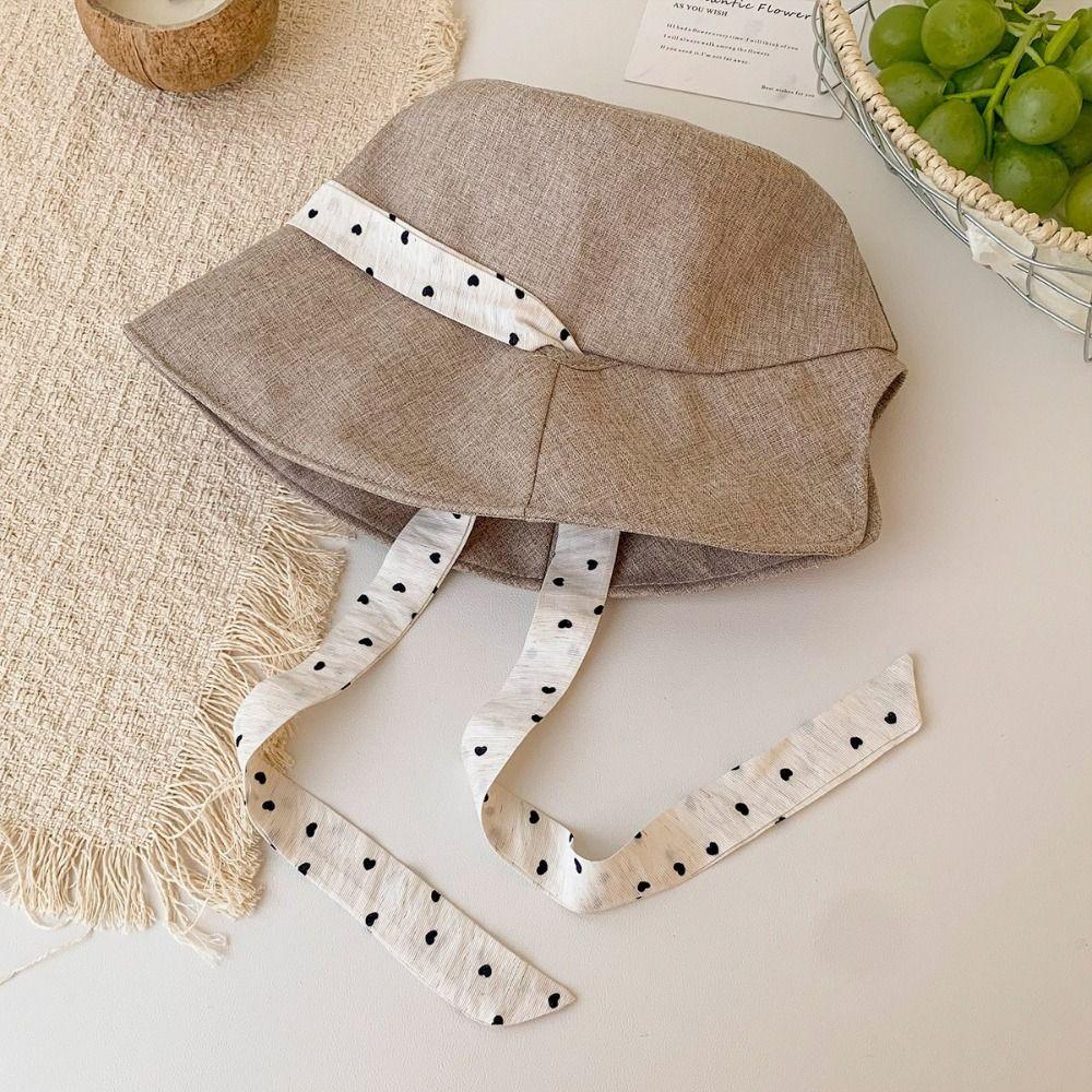 Polka Dot Ribbon Summer Sun Hat Solid Color Sunshade Hat Portable Women Fisherman Hat Hiking