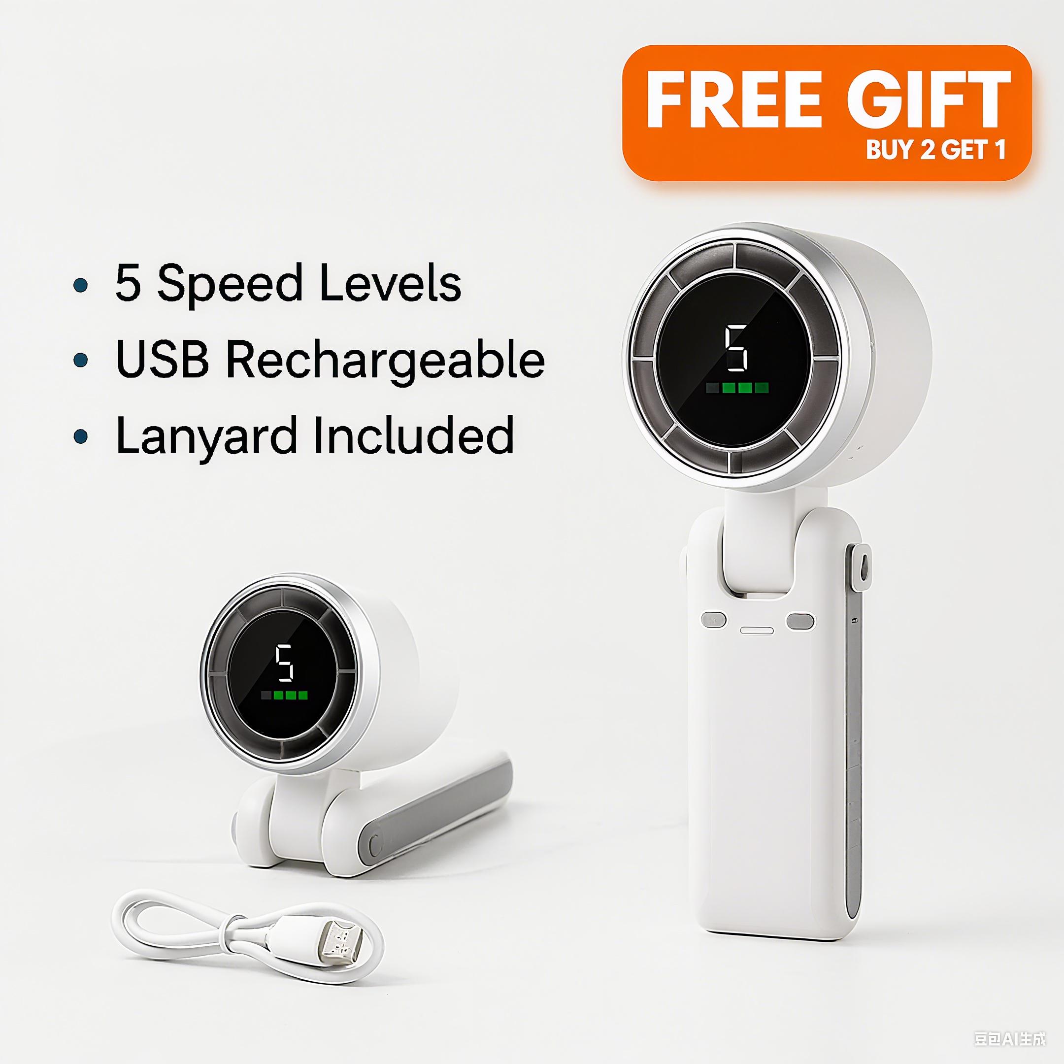 

Handheld High Speed Cooling Fan 3600mAh Battery 9H Long Battery Life LED Display One Touch Cooling Foldable & NeckHanging Design