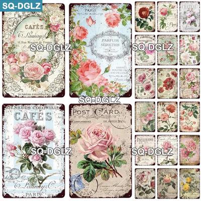 [SQ-DGLZ] Cafe Rose Metal Sign Vintage Metal Plaque Plates Decor For Pub Bar Home Wall Decor Tin Signs Flower Poster Custom