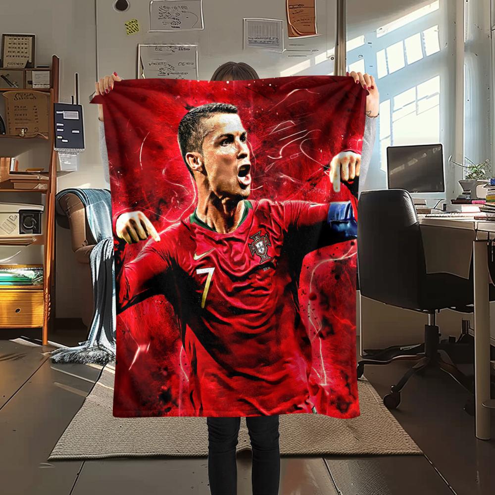 Calcio Ronaldo, coperta in flanella con motivo, alta qualità, confortevole per tutte le stagioni, decorazione per la casa, calore e comfort, perfetta per i regali.