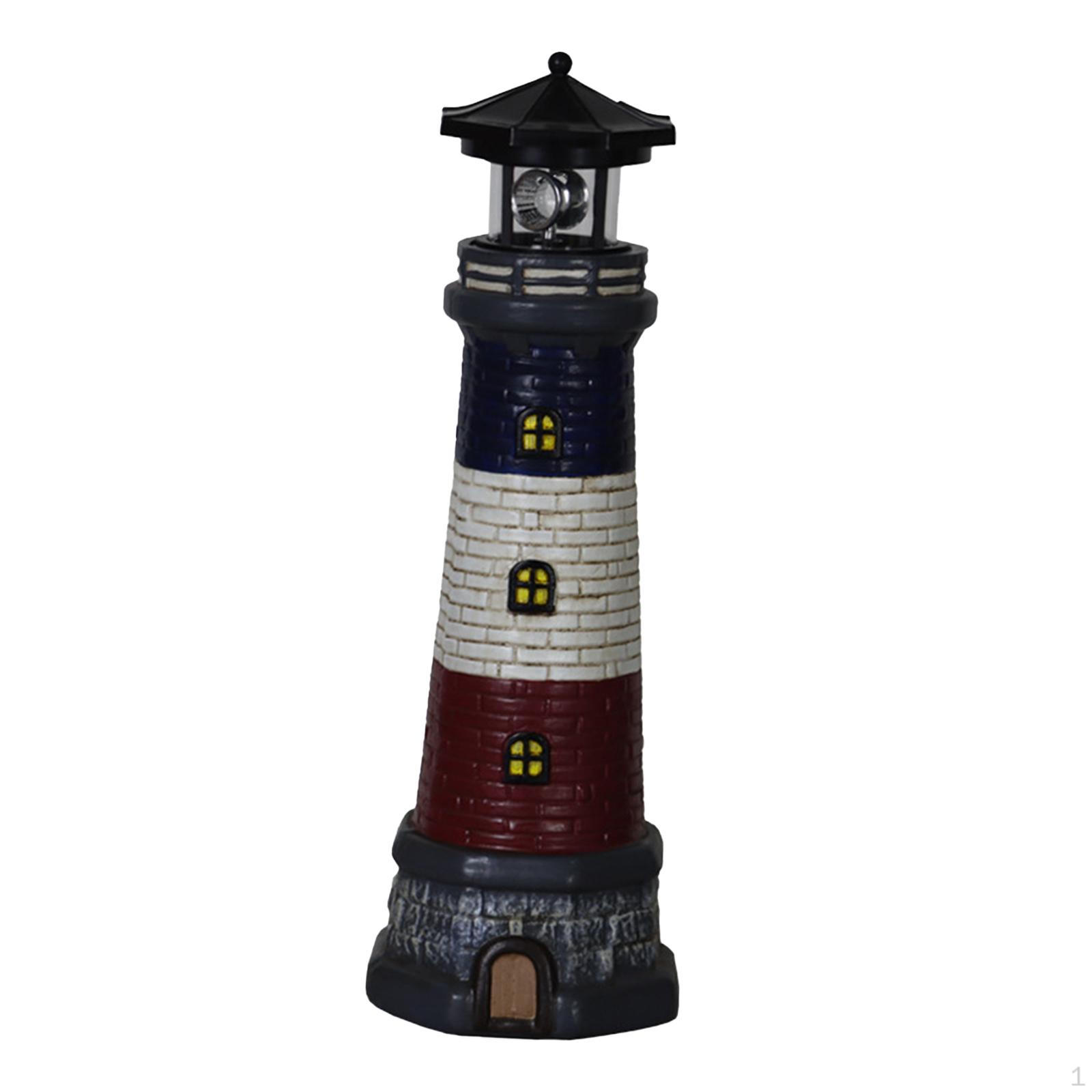 Garden Solar Lighthouse Statue Lamp Degree Rotating Light Lawn Ornament Height 37.5cm for Flower