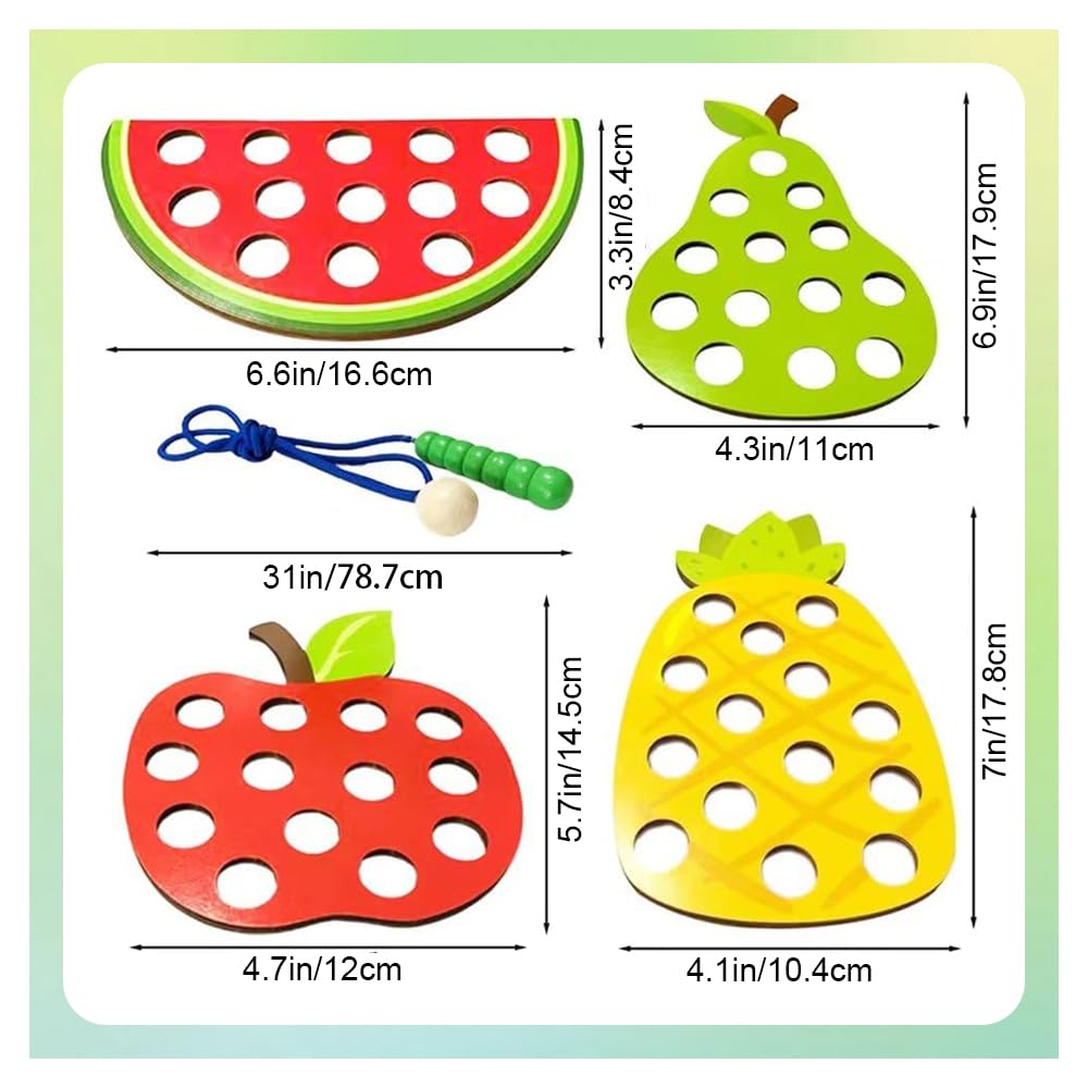 Montessori Wooden Stringing Toy with Fruit Designs: Caterpillar and Apple Maze. A perfect gift for toddlers, boys, and girls. Ideal for birthdays,