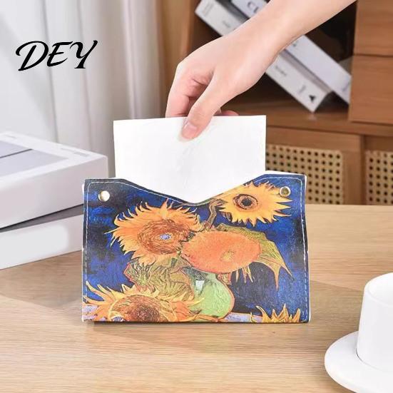 Space Saving Paper Holder PU Leather Tissue Box Cover with Wild Rose/Sunflower Pattern, Foldable Desktop Organizer, Napkin Multi Purpose Storage