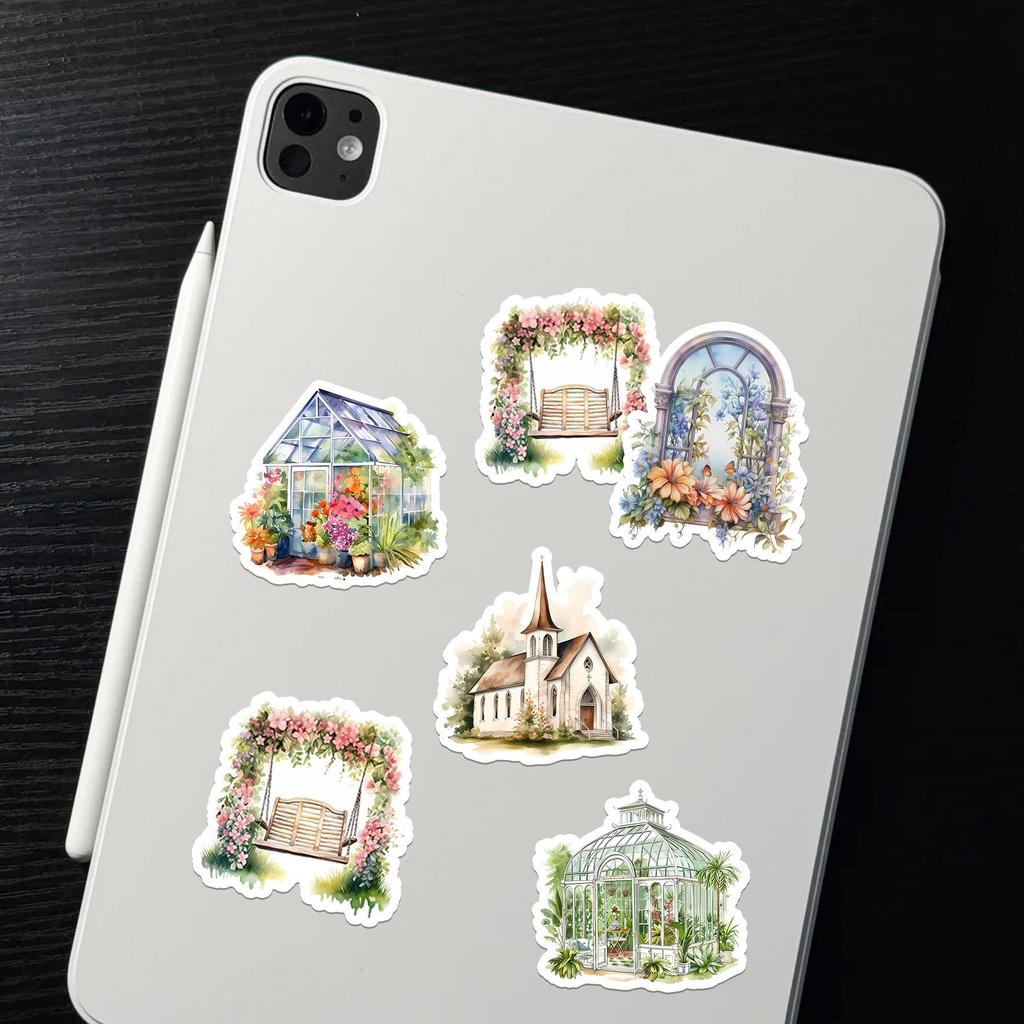 50 Watercolor Garden Cottage Stickers for Luggage and Notebooks - DIY Decorative Graffiti