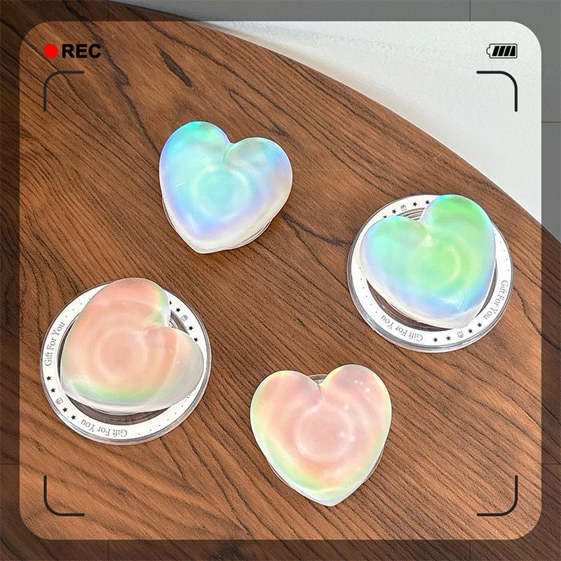 Iridescent Heart-Shaped 3D Phone Holder & Folding Stand for Watching Dramas - Girly Decor