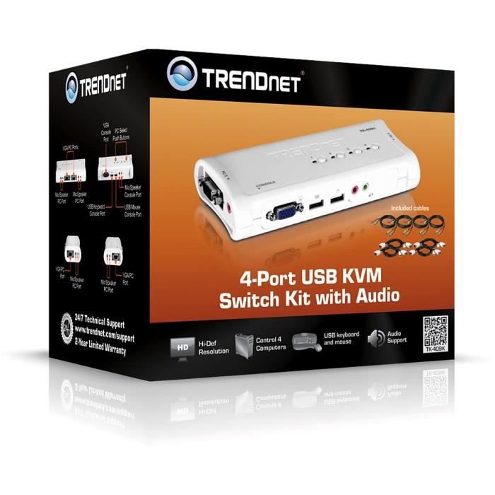 TRENDnet TK-409K KVM 4 Ports VGA USB +Audio+câbles