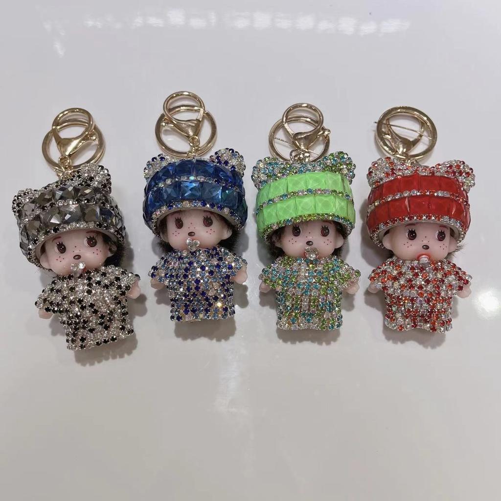 Monchchi Diamond Keychain Cute Monkey Keyring Kawaii Monchichi Hanging Ornament Car Key Chain Children Birthday Gifts s Carry Mini Lightweight