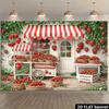 2D Cute Strawberry Market Backdrop, Fresh Fruit Storefront Wall Decor for Home
