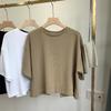 Damski słodko-pikantny styl, krótki top bez pleców - koreański trend lata 2023, luźny okrągły dekolt, krótki rękaw.