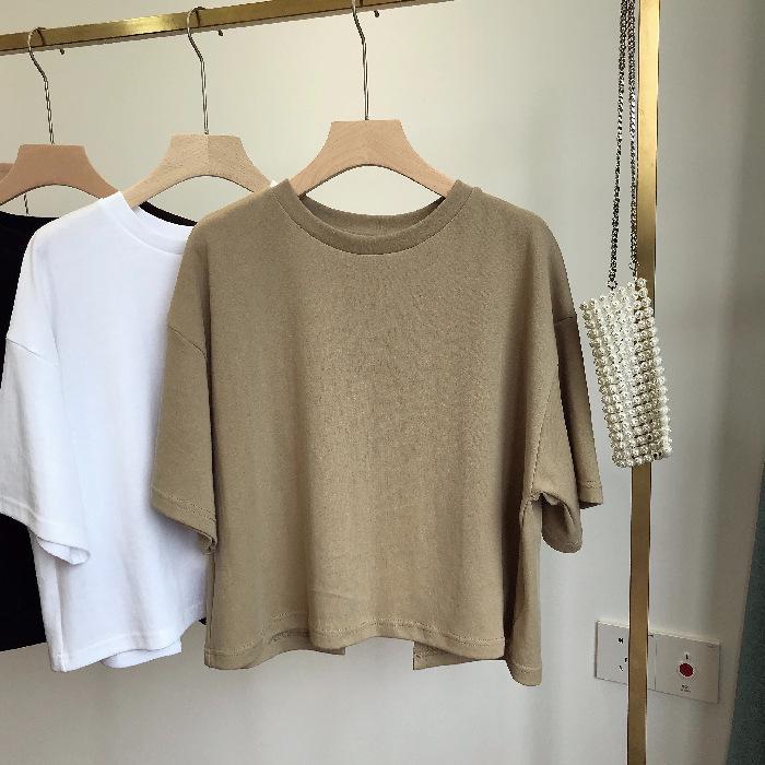 

Women s Sweet & Spicy Style Backless Crop Top - 2023 Korean Summer Trend, Loose Round Neck Short Sleeve. M