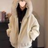 Unisex Faux Leather Rabbit Coat: Plush Lychee Parka with Fur Collar, Fleece & Cotton Padded for Winter