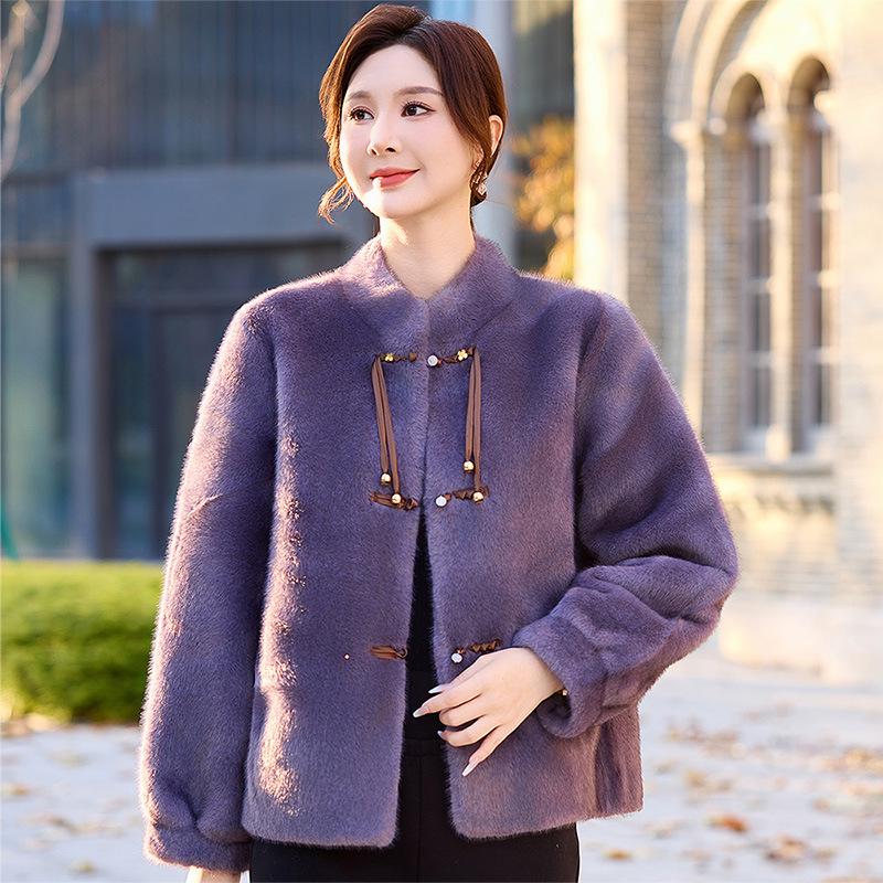 Mother's Mid-Length Faux Mink Fur Coat for Autumn and Winter Weddings