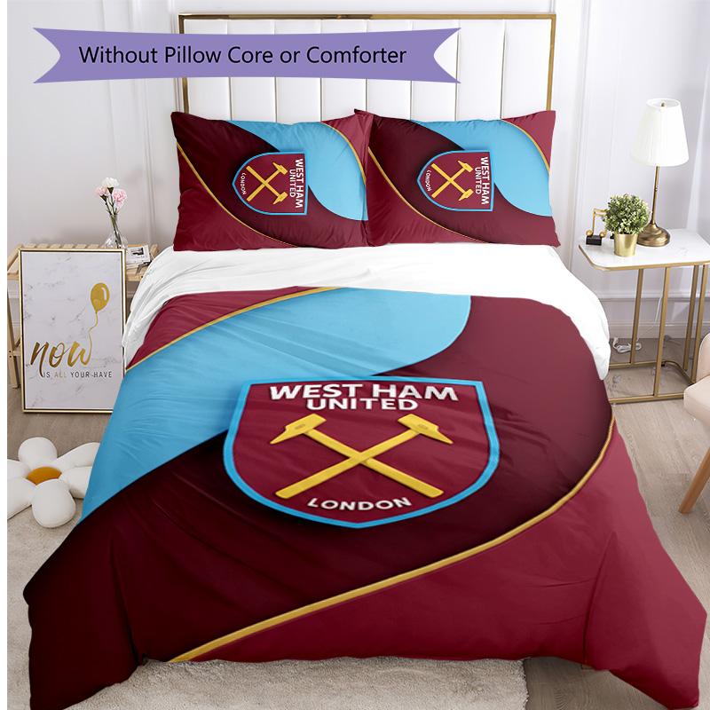 Set Lenzuola Stampato West Ham United Football 3 Pezzi, Comodo Set Copripiumino per Camera da Letto Amico della Pelle